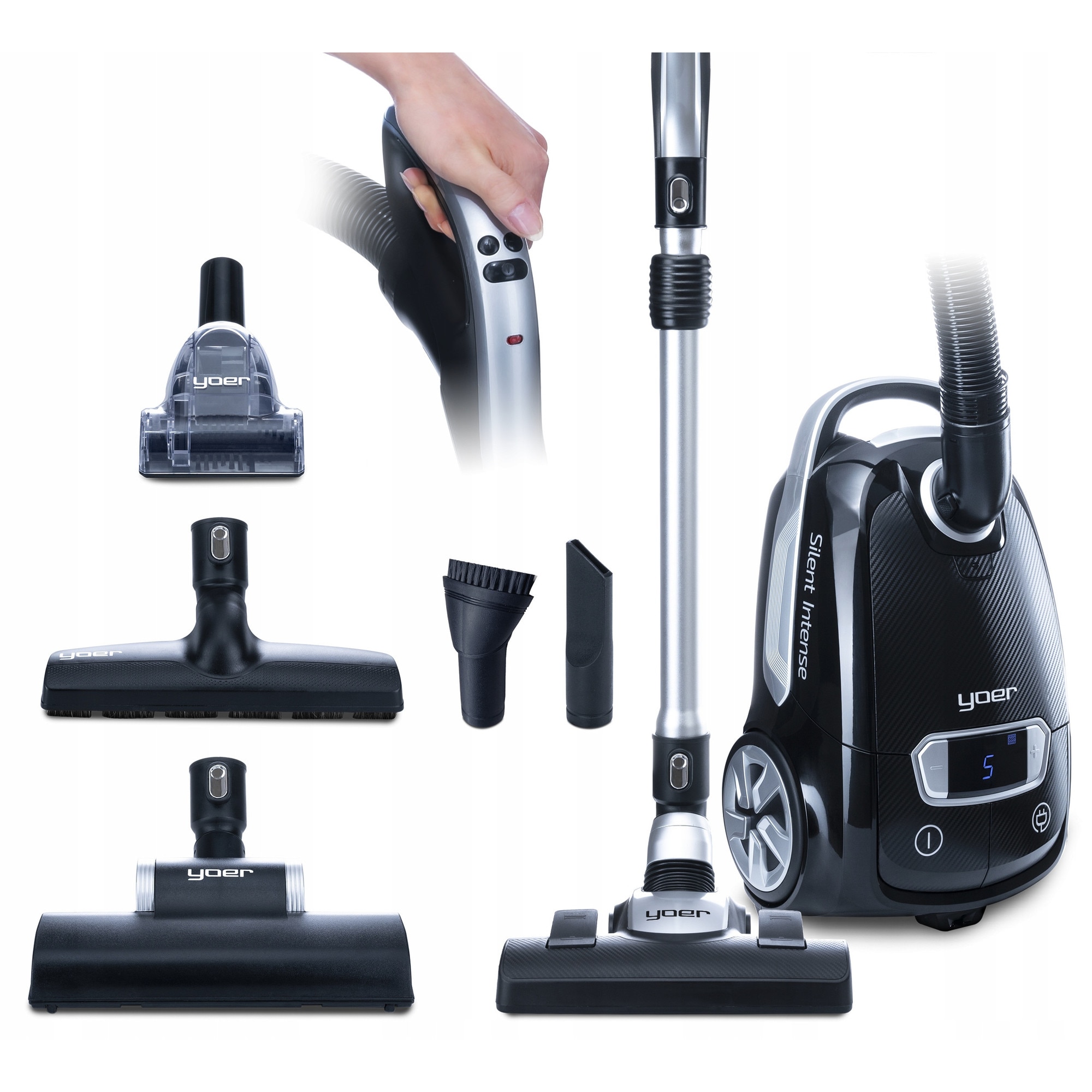 Aspirator cu sac Yoer, 6 accesorii, putere 4200 W, filtr HEPA H13, 55 dB, negru