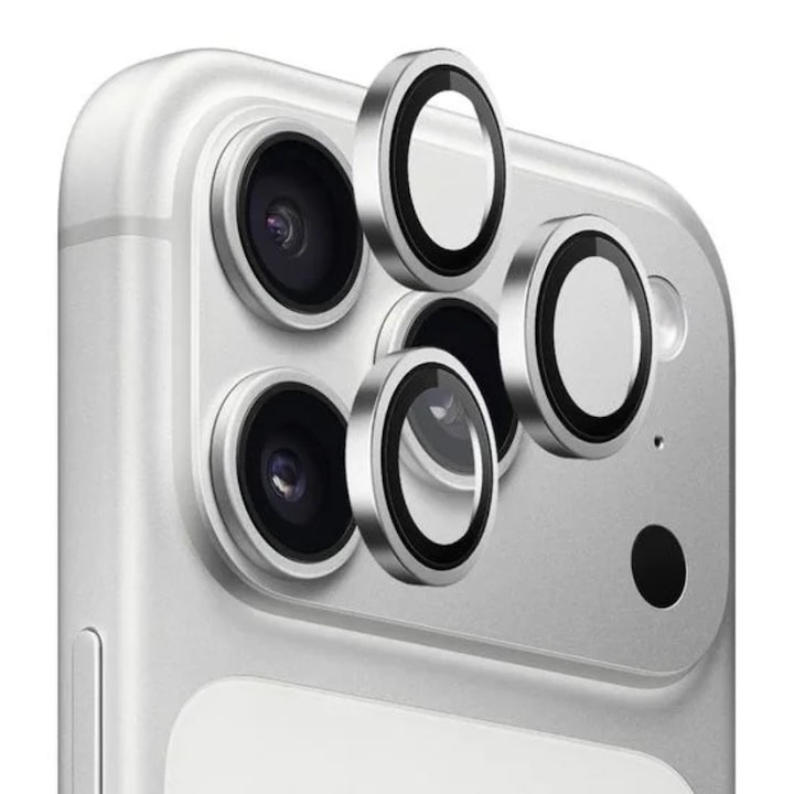 Folie camera foto AF+AR, G-Tech din sticla compatibil cu Apple iPhone 17 Pro, Full Cover, Anti Fog, Ultra Rezistenta, High Definition, Silver