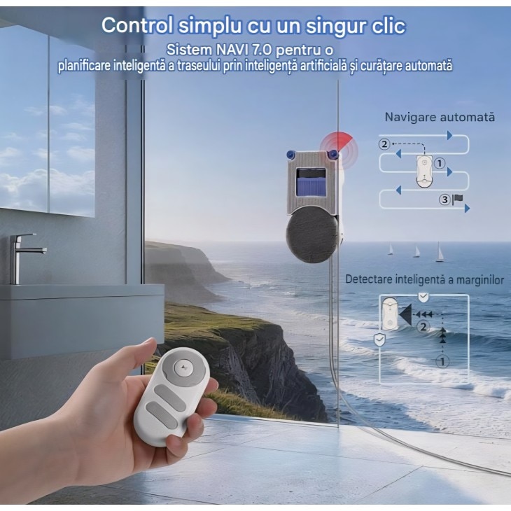 Robot pentru curatat geamuri Hutt R10, sistem hibrid umed/uscat, aspiratie 7000 Pa, pulverizare dubla HydroJet