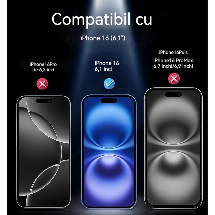 Folie protectie pentru iPhone 16, set 2 buc, sticla securizata cu protectie pentru intimitate, anti-amprente, 6.1 inch