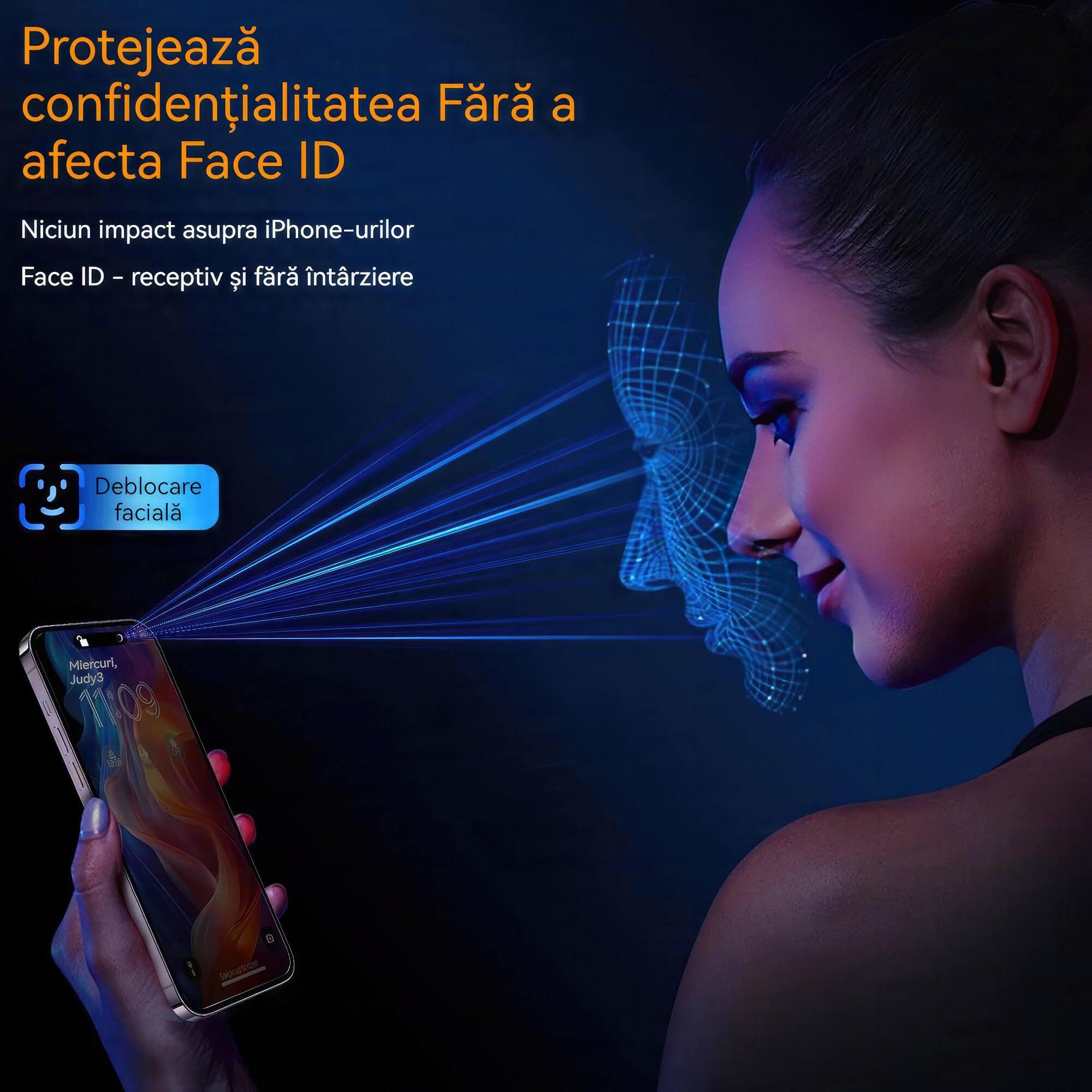 Folie protectie pentru iPhone 16, set 2 buc, sticla securizata cu protectie pentru intimitate, anti-amprente, 6.1 inch