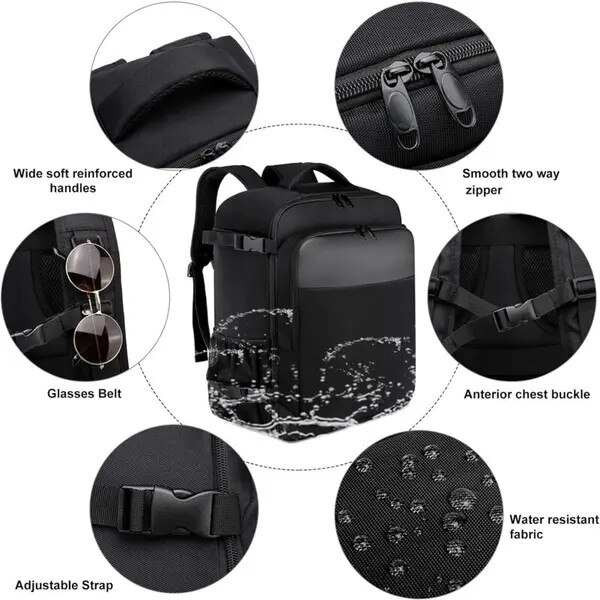 Rucsac de cabina 45x36x20cm negru compartiment laptop 14 inch port USB