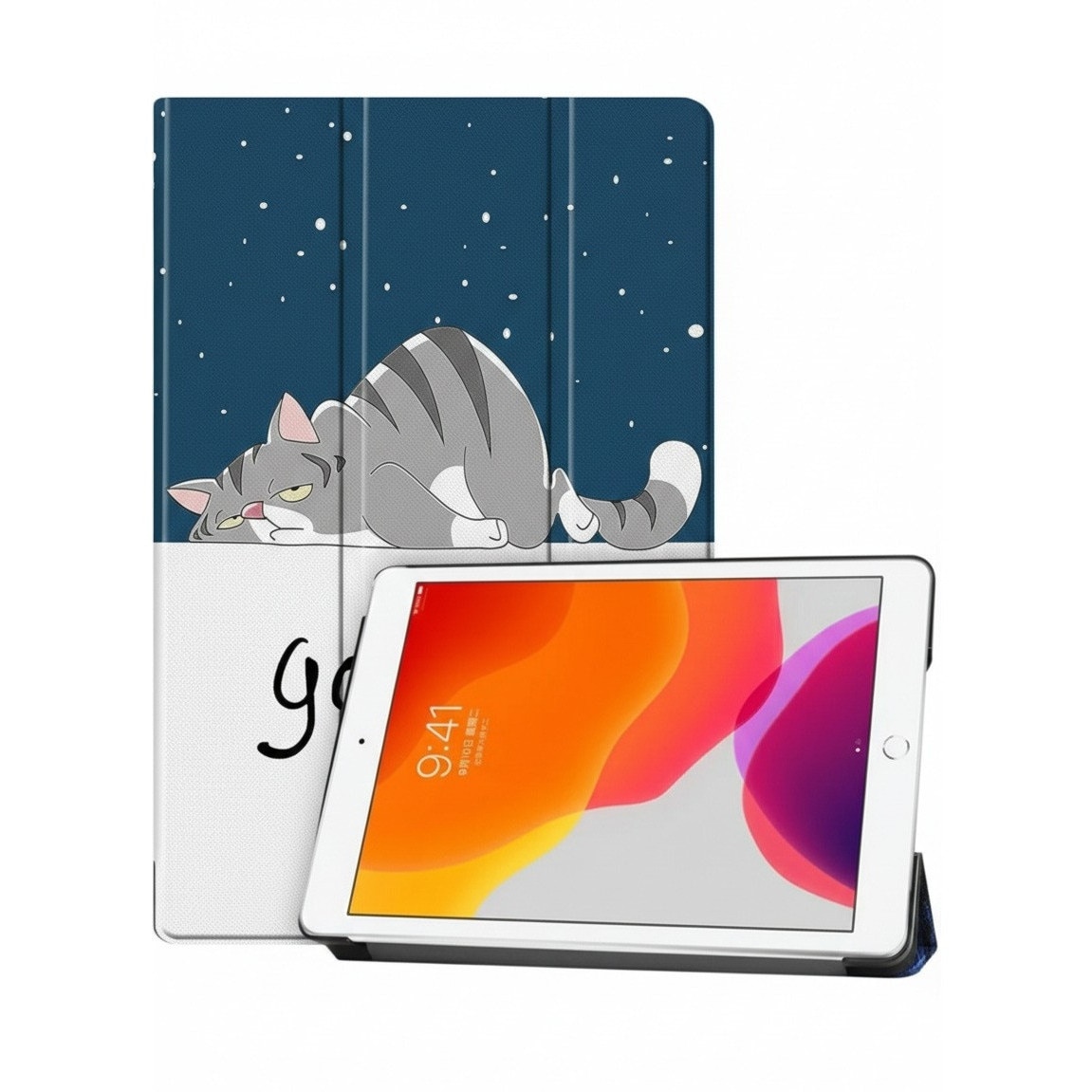 Husa pentru Apple iPad 10.2" (Gen 7/8/9 2019/2020/2021), Lazy Cat, Imprimeu Animat, Protectie completa, Albastru