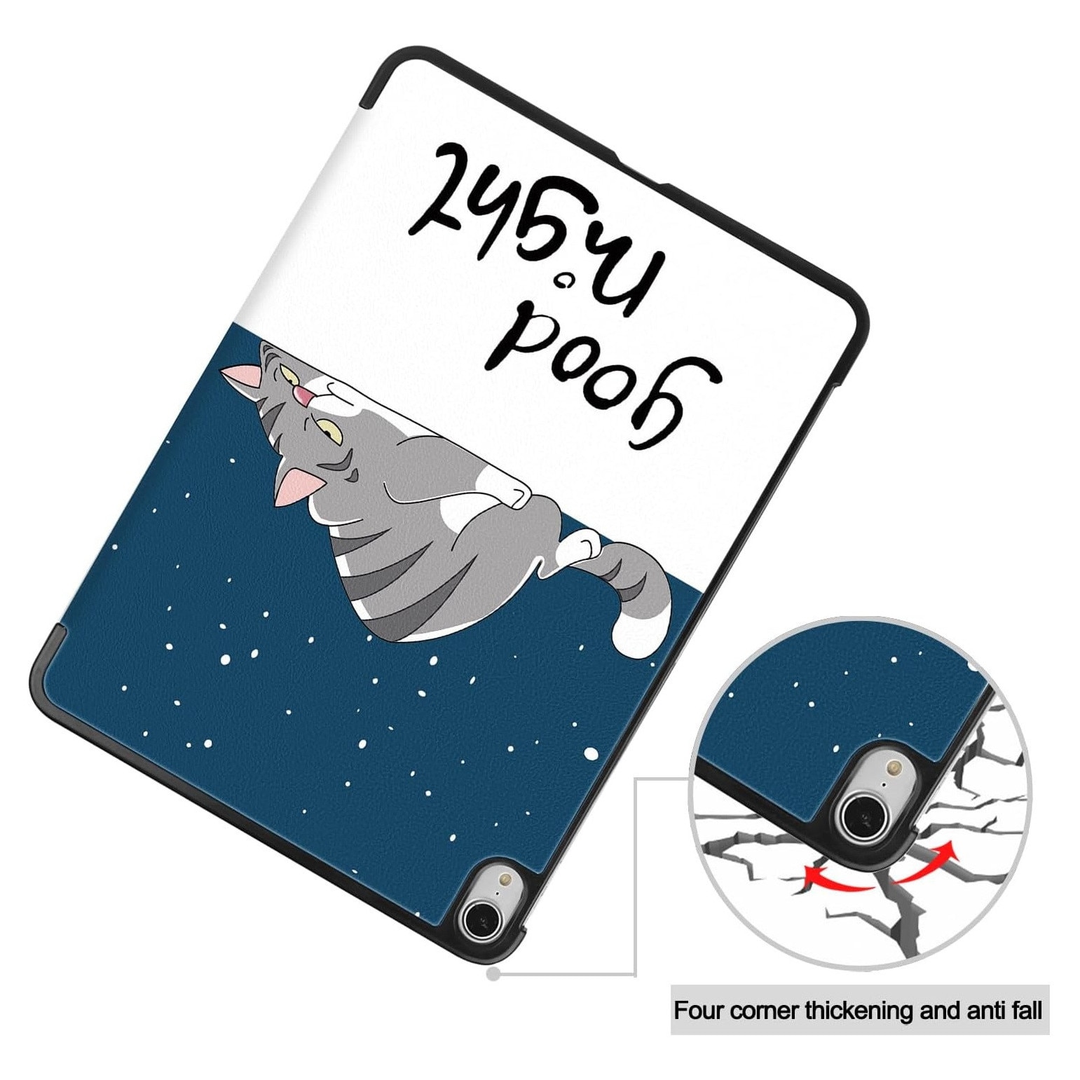 Husa pentru Apple iPad 10 / iPad 11 (A16) (10.9"-11"), Lazy Cat, Imprimeu Animat, Protectie completa, Albastru