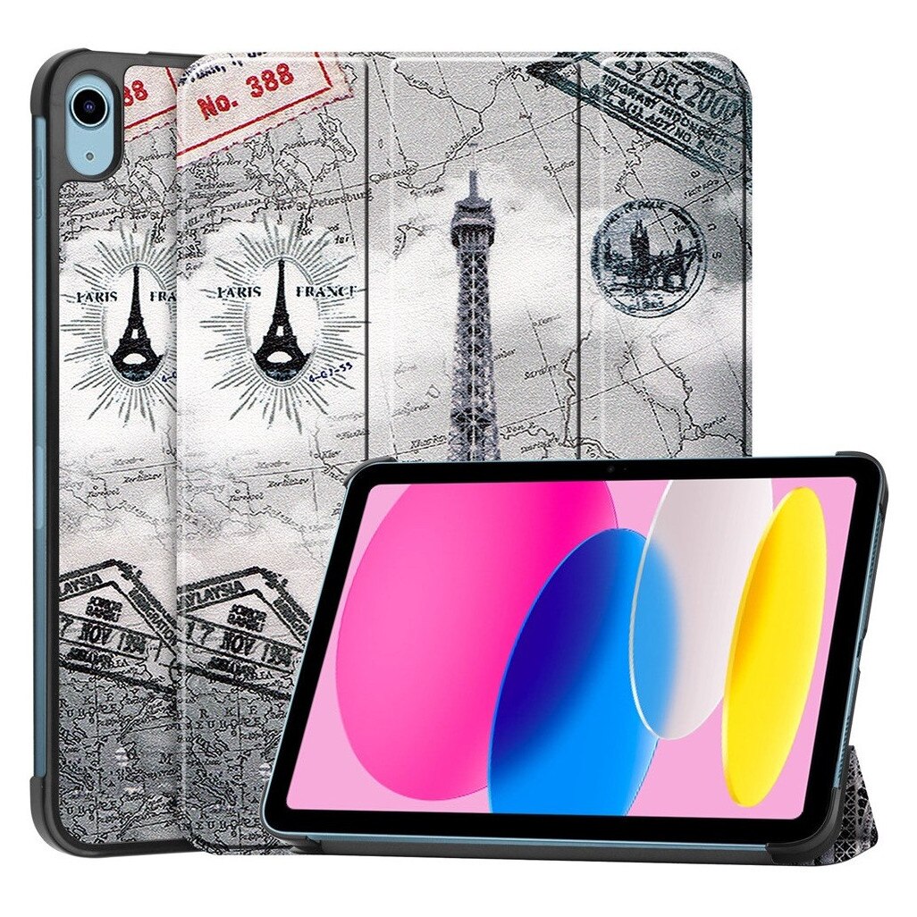 Husa pentru Apple iPad 10 / iPad 11 (A16) (10.9"-11"), ParisLook, Imprimeu Vintage, Protectie completa, Gri