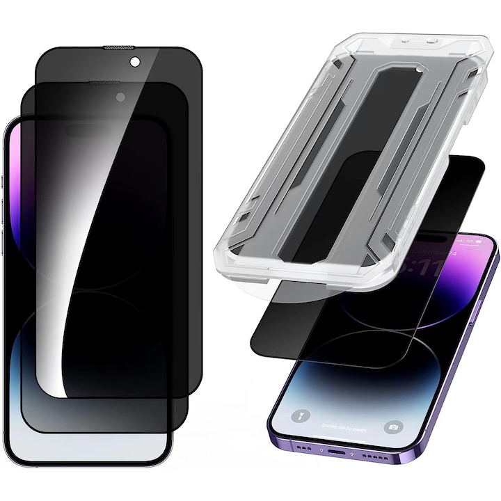 3 bucati Sticla de protectie temperata 9H pentru iPhone 13&13pro&14&16e cu Cadru de Aliniere |, Anti espionare, Fara bule de aer & Instalare in 3 secunde