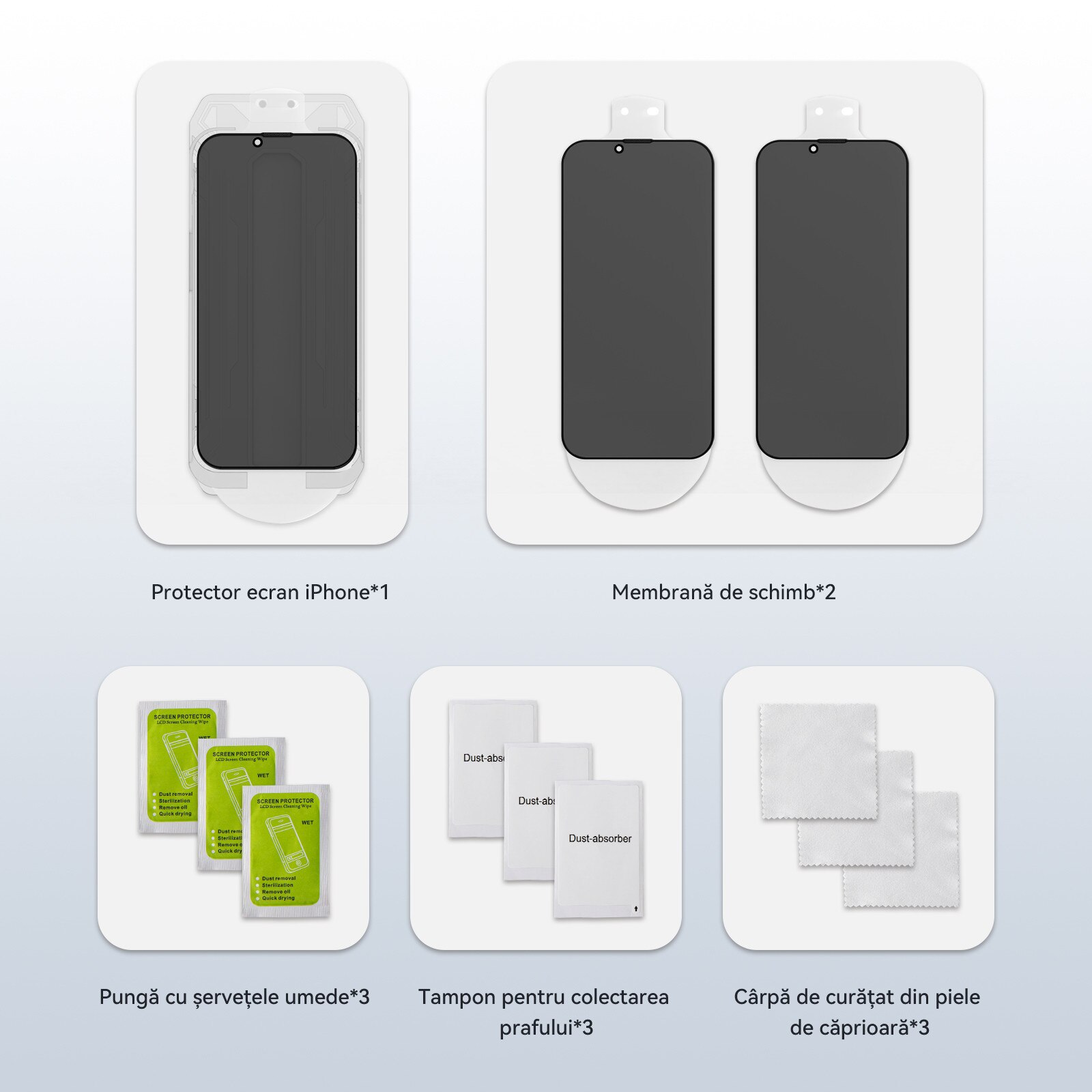 3 bucati Sticla de protectie temperata 9H pentru iPhone 13&13pro&14&16e cu Cadru de Aliniere |, Anti espionare, Fara bule de aer & Instalare in 3 secunde