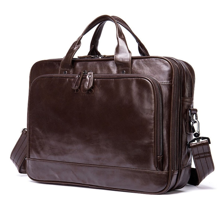 Servieta business din piele naturala, compartiment laptop 15'', Regent, BUSY LDY & GTM® - coffe oil