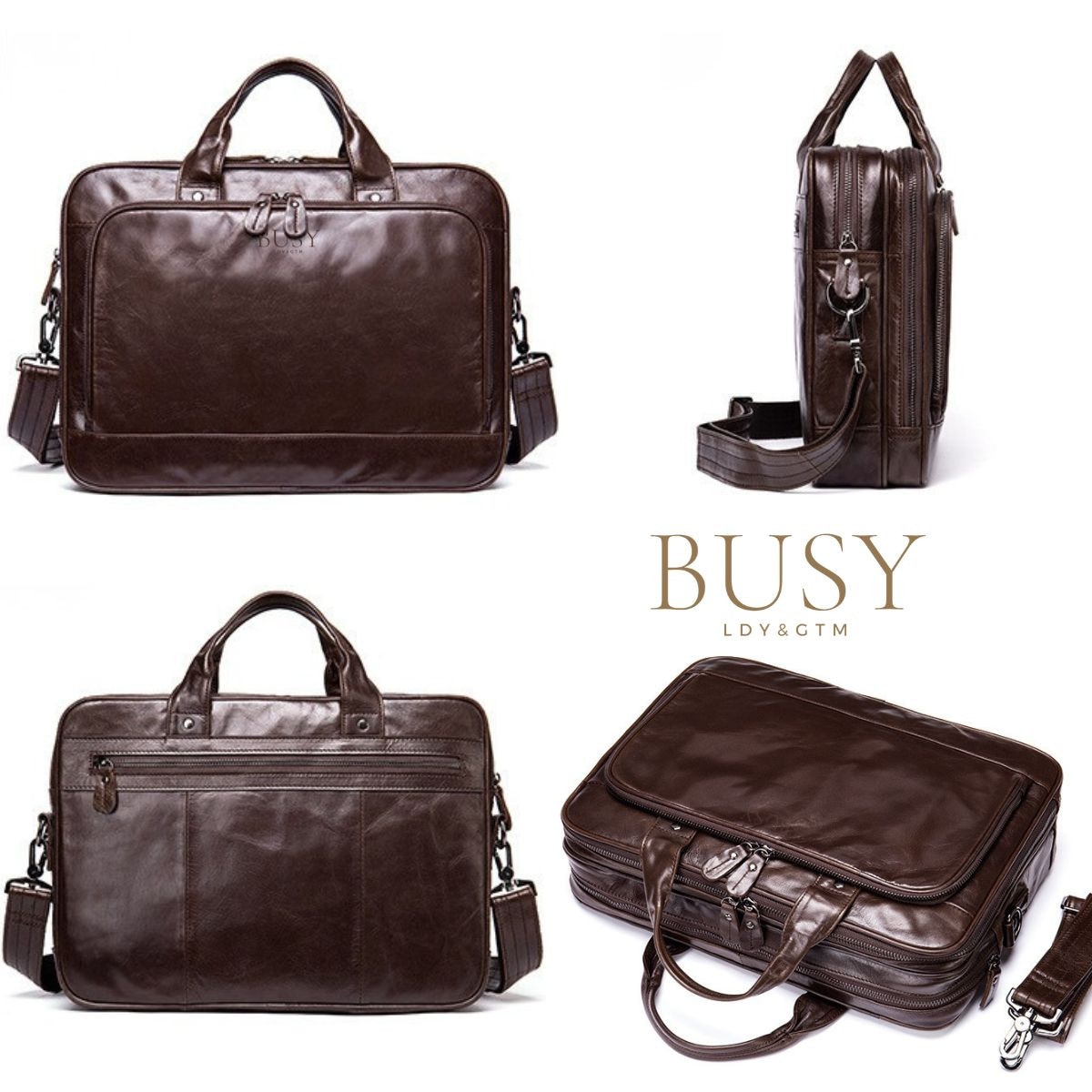 Servieta business din piele naturala, compartiment laptop 15'', Regent, BUSY LDY & GTM® - coffe oil