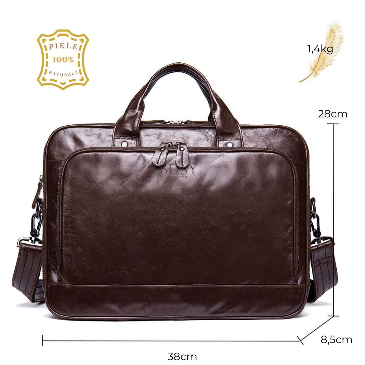 Servieta business din piele naturala, compartiment laptop 15'', Regent, BUSY LDY & GTM® - coffe oil