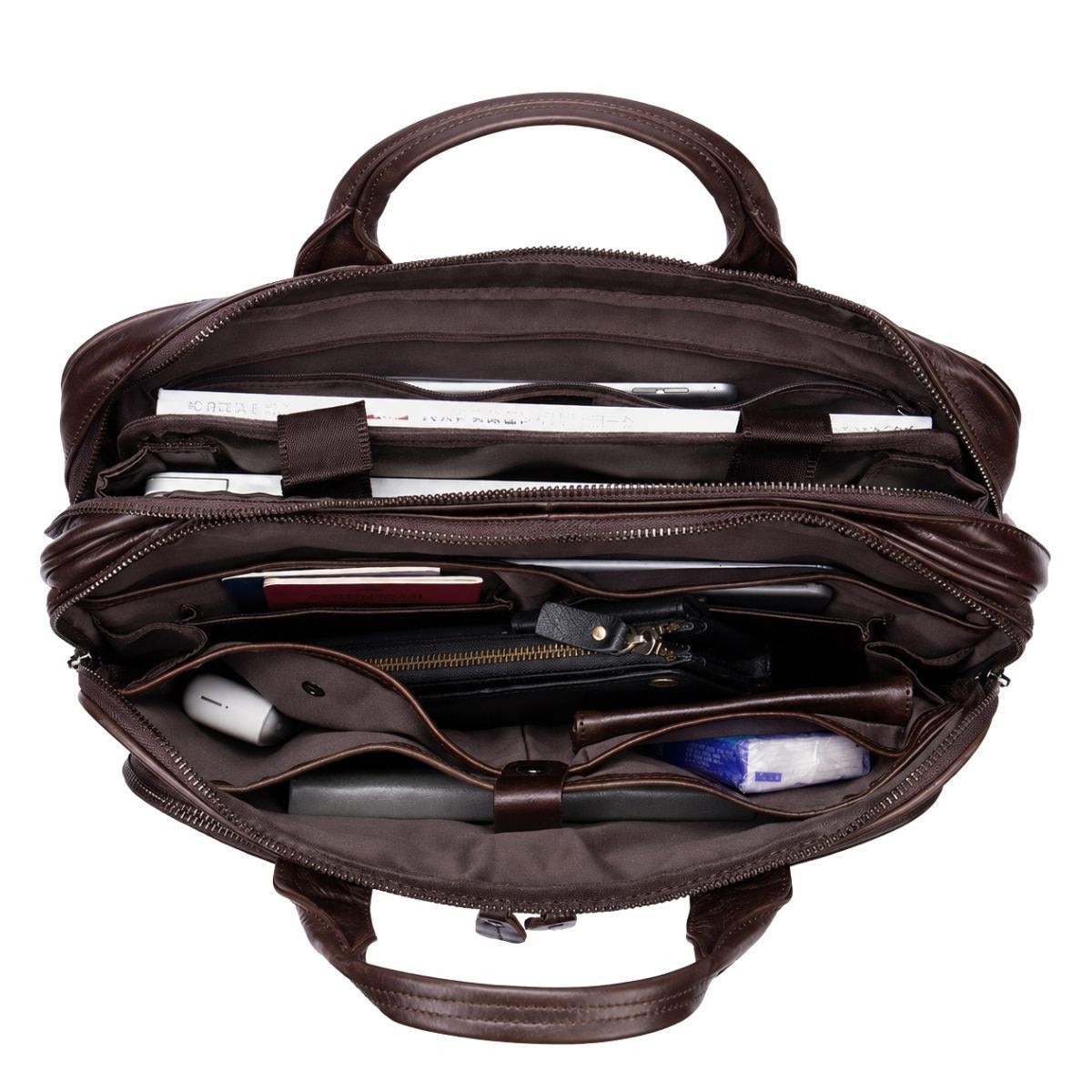 Servieta business din piele naturala, compartiment laptop 15'', Regent, BUSY LDY & GTM® - coffe oil