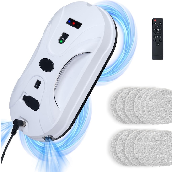 Robot aspirator geamuri, tehnologie de curatare inteligenta, planificare inteligenta a traseului, control de la distanta, tehnologie de detectare a marginilor, putere de aspiratie 3000 Pa, WALALLA, alb
