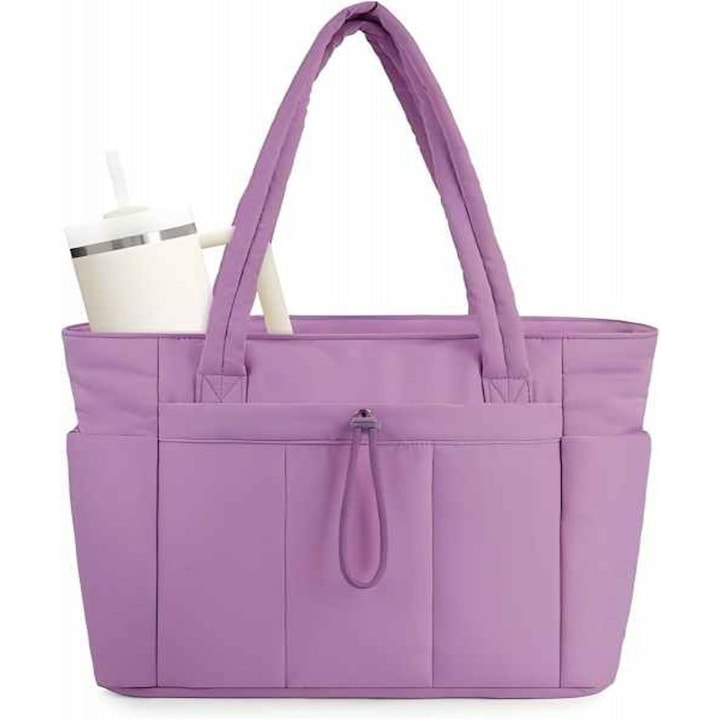 Geanta tote puffer, 20L, buzunar laptop 15,6", suport sticla, poliester, 31x40x16cm