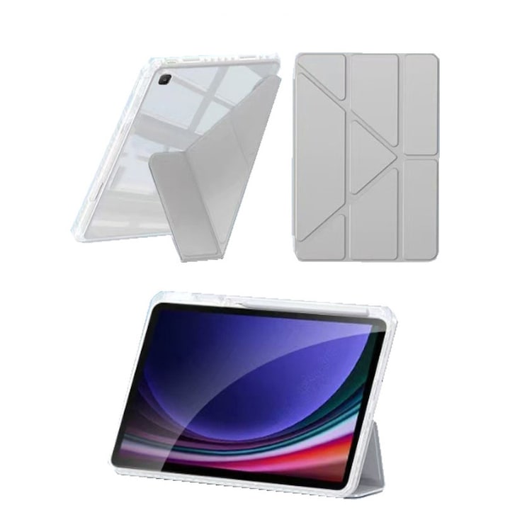 Husa tableta pentru Samsung Galaxy Tab S6 Lite 2024, design în formă de Y, gri argintiu, cu slot pentru stilou