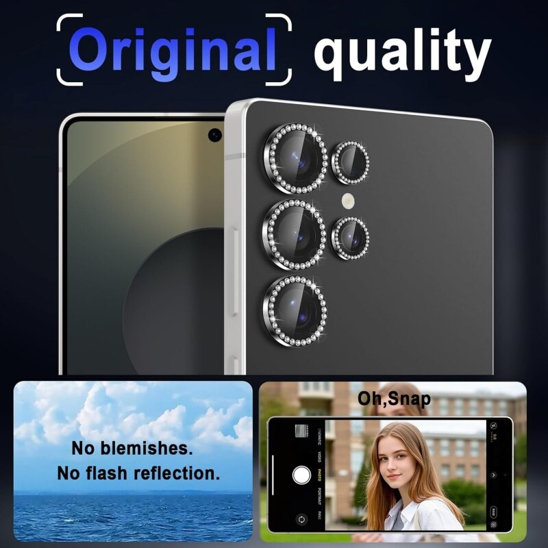 Protector camera Galaxy S25 Ultra, sticla temperata 9H, aluminiu, negru diamant, set 5 piese