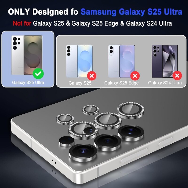 Protector camera Galaxy S25 Ultra, sticla temperata 9H, aluminiu, negru diamant, set 5 piese