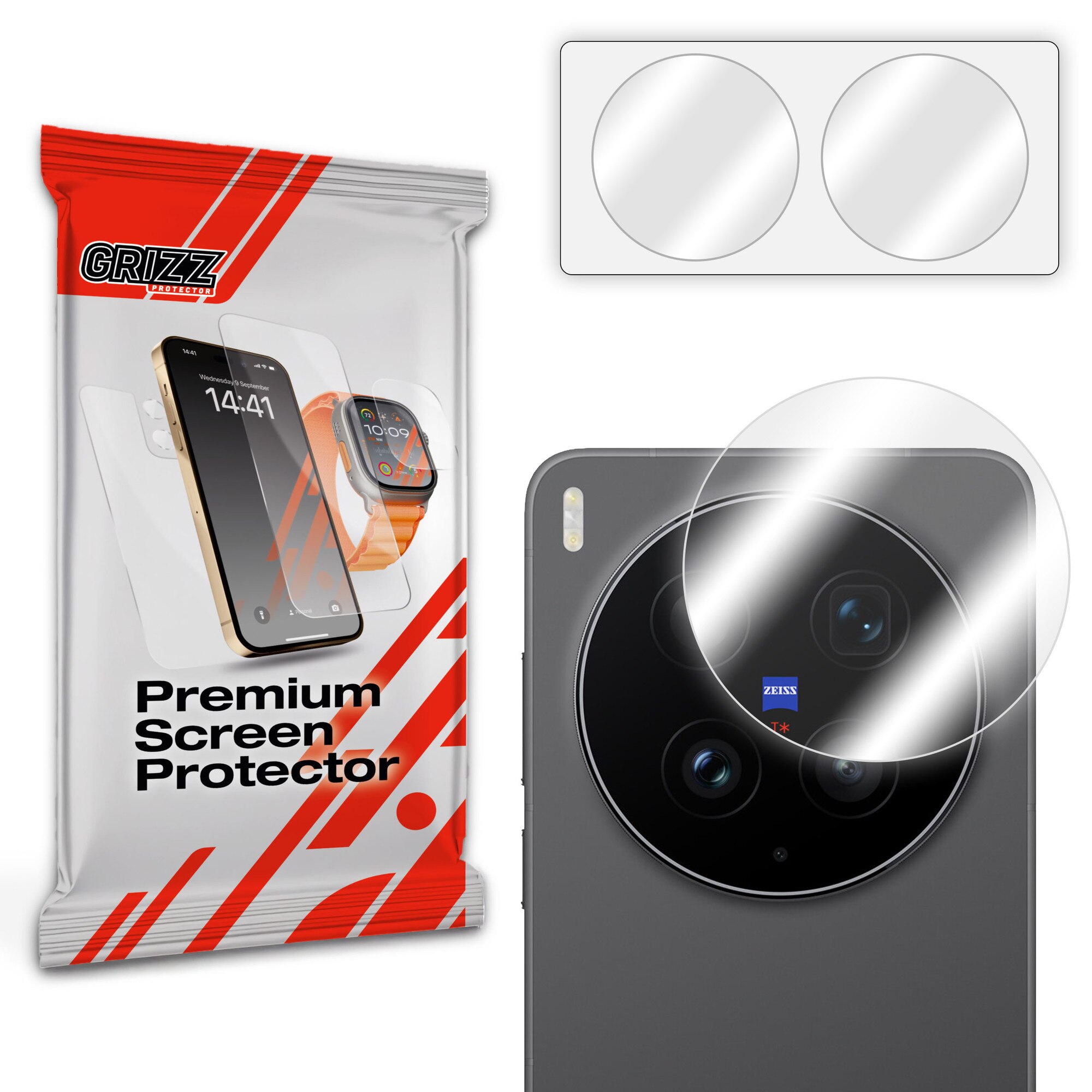 Set de 2 protectii camera foto GrizzGlass HybridGlass compatibile cu Vivo X300 Ultra, Transparent