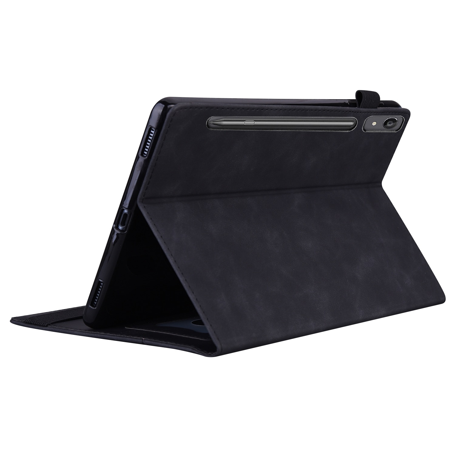 Husa tableta pentru Lenovo Tab P12 12.7, material piele, design cu margine anti-soc, pliere inteligenta, protectie anti-zgarieturi, suport pentru vizionare, Negru