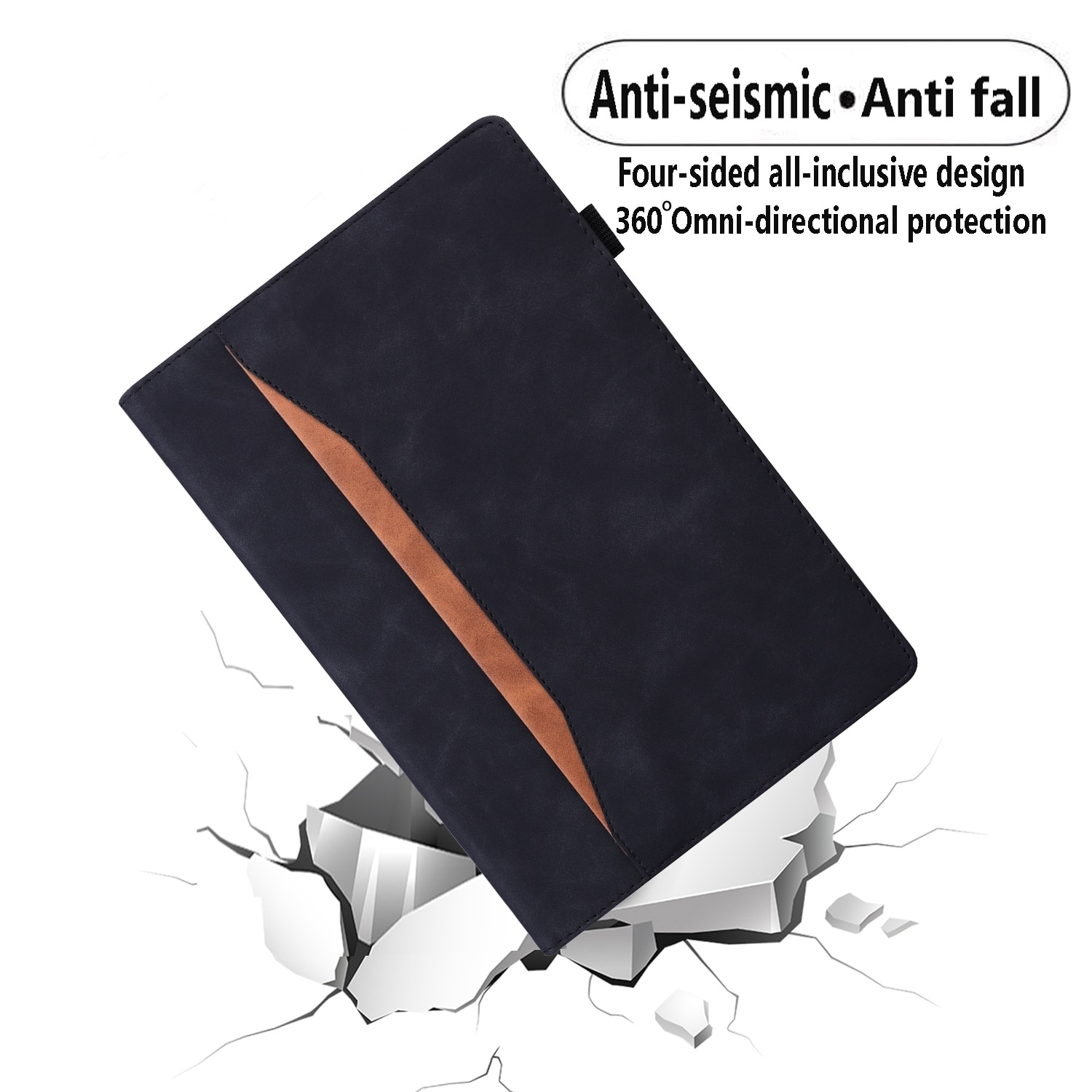 Husa tableta pentru Lenovo Tab P12 12.7, material piele, design cu margine anti-soc, pliere inteligenta, protectie anti-zgarieturi, suport pentru vizionare, Negru