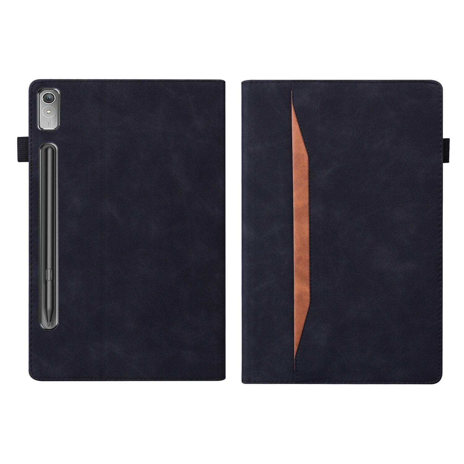 Husa tableta pentru Lenovo Tab P12 12.7, material piele, design cu margine anti-soc, pliere inteligenta, protectie anti-zgarieturi, suport pentru vizionare, Negru