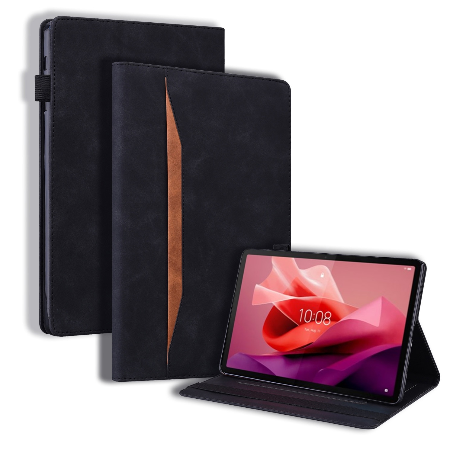 Husa tableta pentru Lenovo Tab P12 12.7, material piele, design cu margine anti-soc, pliere inteligenta, protectie anti-zgarieturi, suport pentru vizionare, Negru
