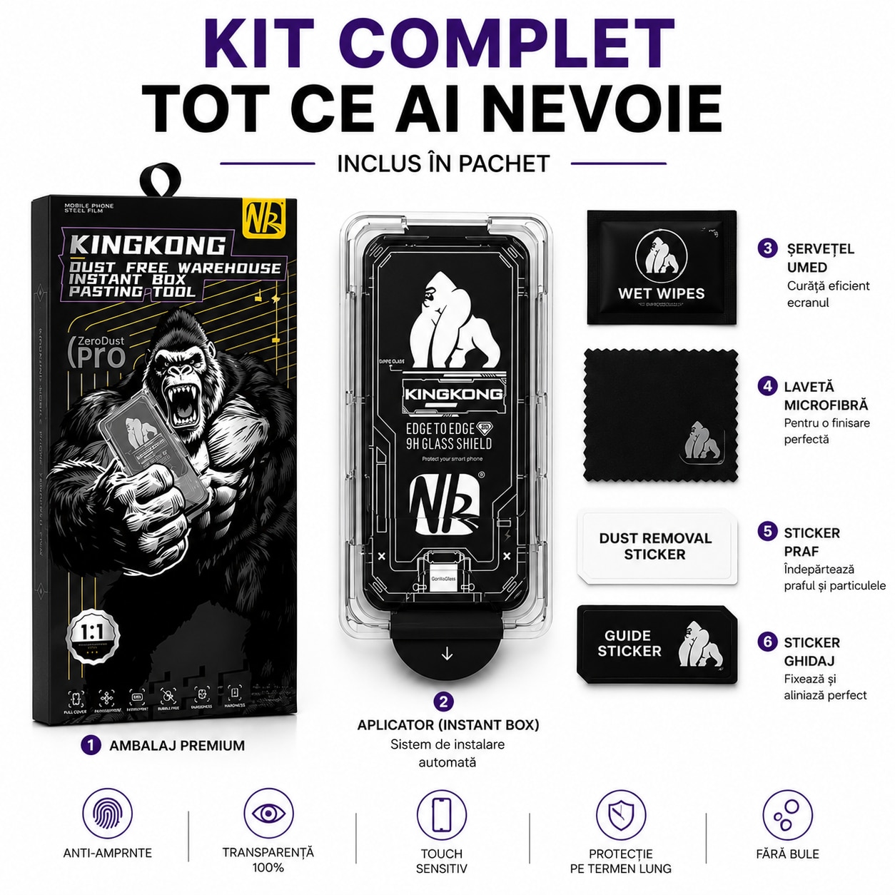 Folie Sticla pentru Xioami redmi 14c, Full Glue, Aplicare Automata cu Aplicator Inclus, Anti-Zgarieturi, Negru