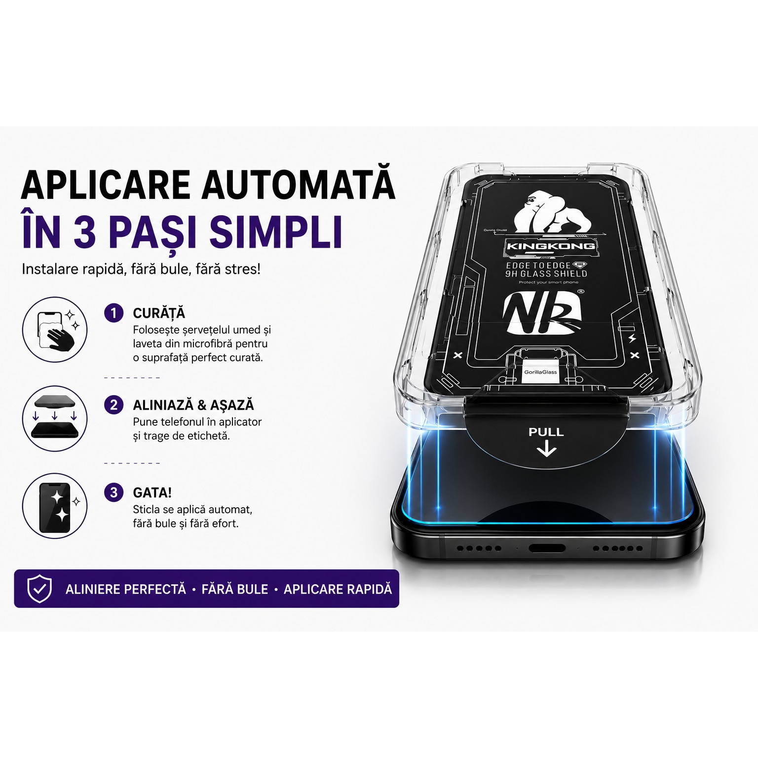 Folie Sticla pentru Xioami redmi 14c, Full Glue, Aplicare Automata cu Aplicator Inclus, Anti-Zgarieturi, Negru