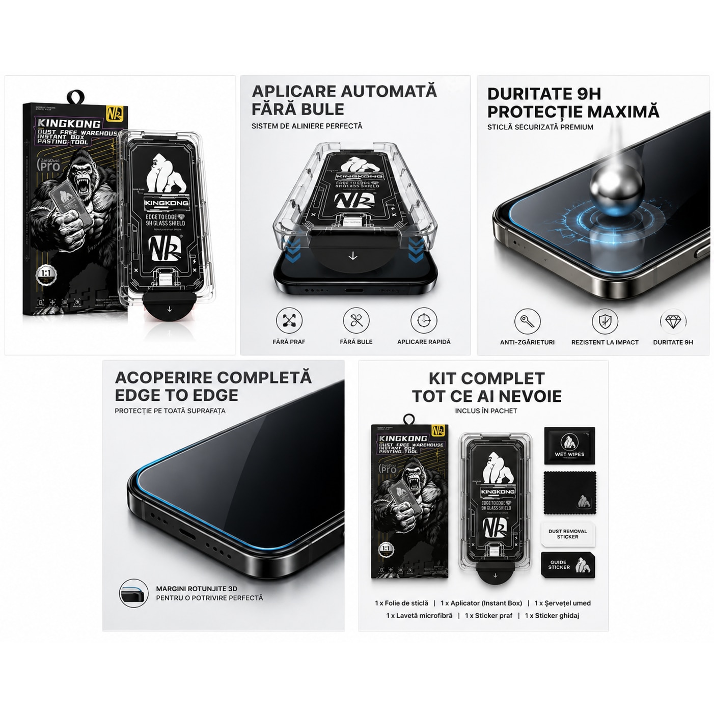 Folie Sticla pentru Xioami redmi 14c, Full Glue, Aplicare Automata cu Aplicator Inclus, Anti-Zgarieturi, Negru
