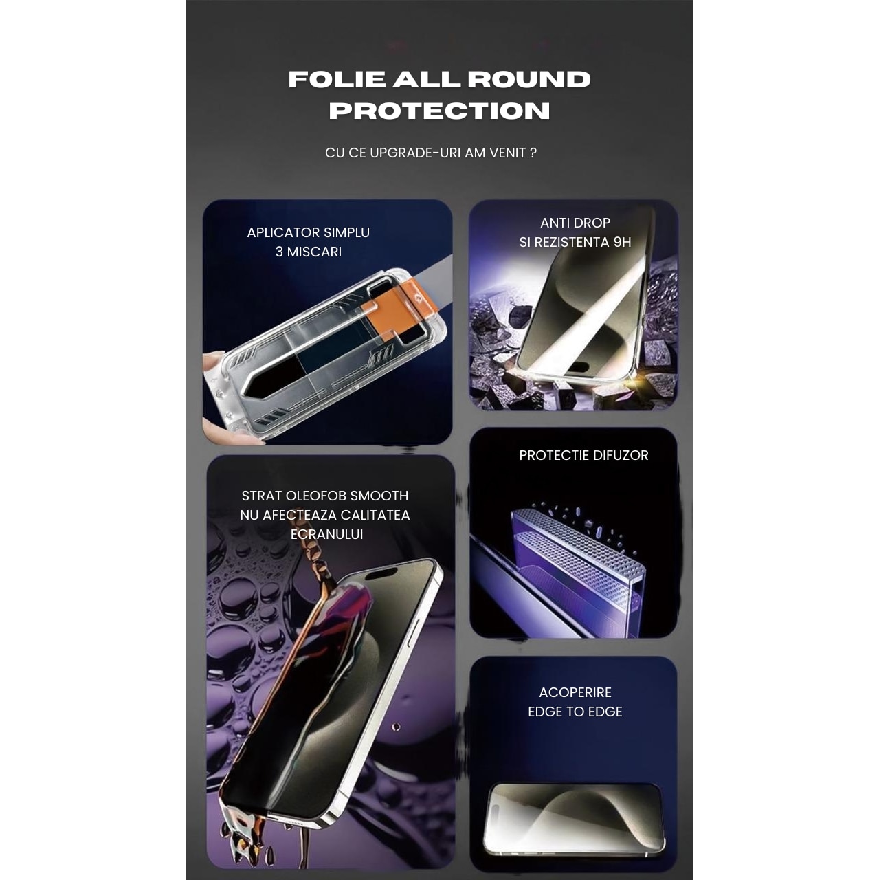 Set 2 Folii Pentru iPhone 17 Air Privacy Fara Margini Negre, Sticla Securizata, Ez Fit instalare usoara cu EASYAPP pentru indepartarea prafului, SLSpeed, Anti-zgarieturi, Anti-amprenta, anti-explozie, Anti-soc