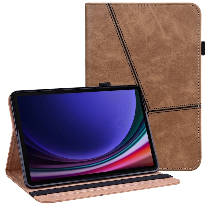 Husa pentru Samsung Galaxy Tab S9/S9 FE, XGSM, Piele ecologica, Maro