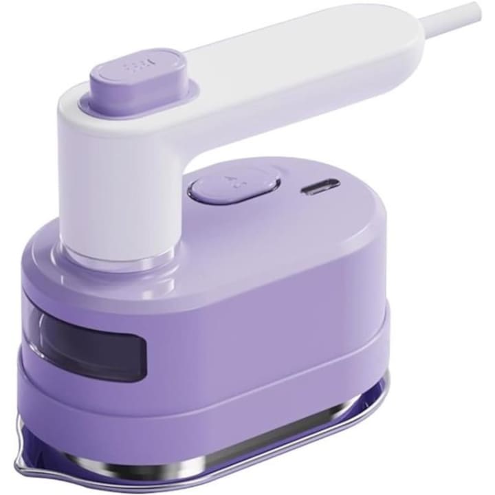Mini fier de calcat cu aburi, compact, 1000W, alb mov, 550g