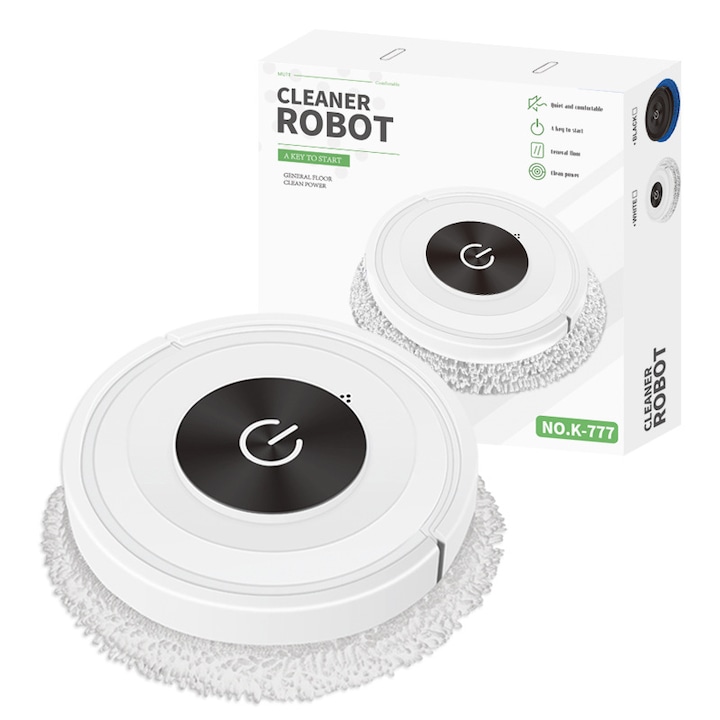 Robot mop 2-in-1, tehnologie avansata de evitare a obstacolelor, design ultra-subtire, alb