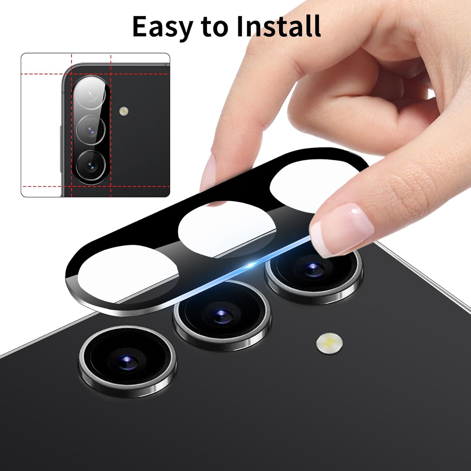 Folie protectie camera din sticla securizata, MDUG, compatibila cu Samsung Galaxy S24 Plus, 9H, neagra