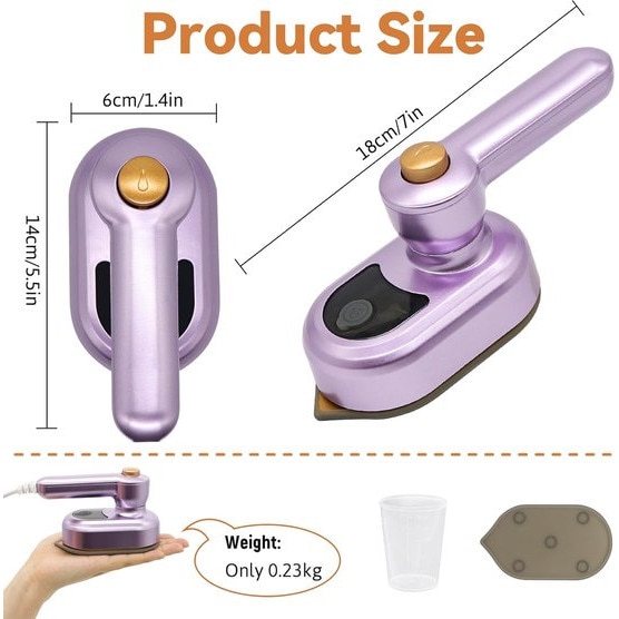 Fier de calcat portabil, 2 in 1, abur si uscat, 50ml, mov, compact