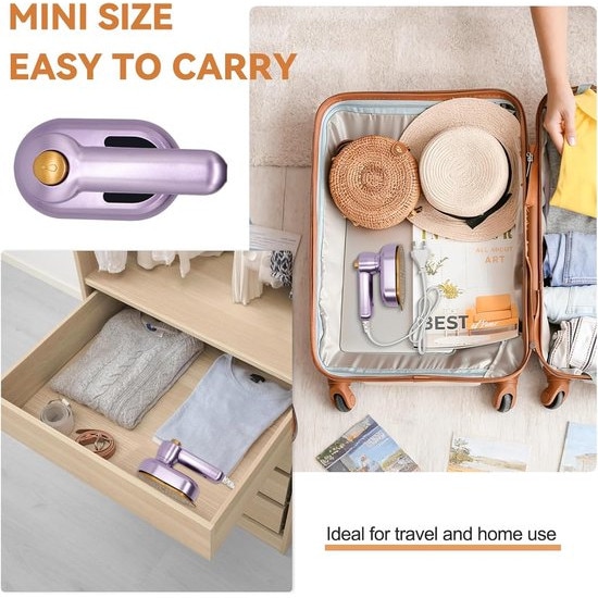 Fier de calcat portabil, 2 in 1, abur si uscat, 50ml, mov, compact