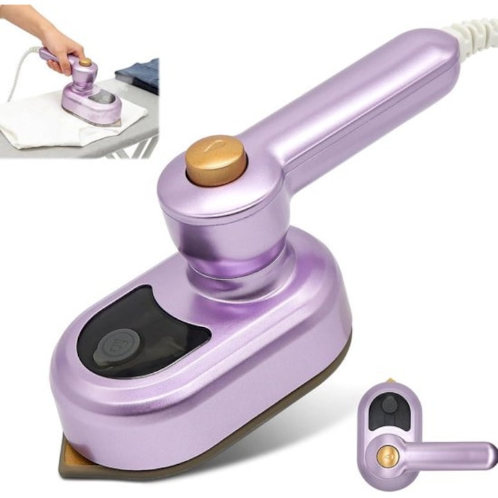 Fier de calcat portabil, 2 in 1, abur si uscat, 50ml, mov, compact