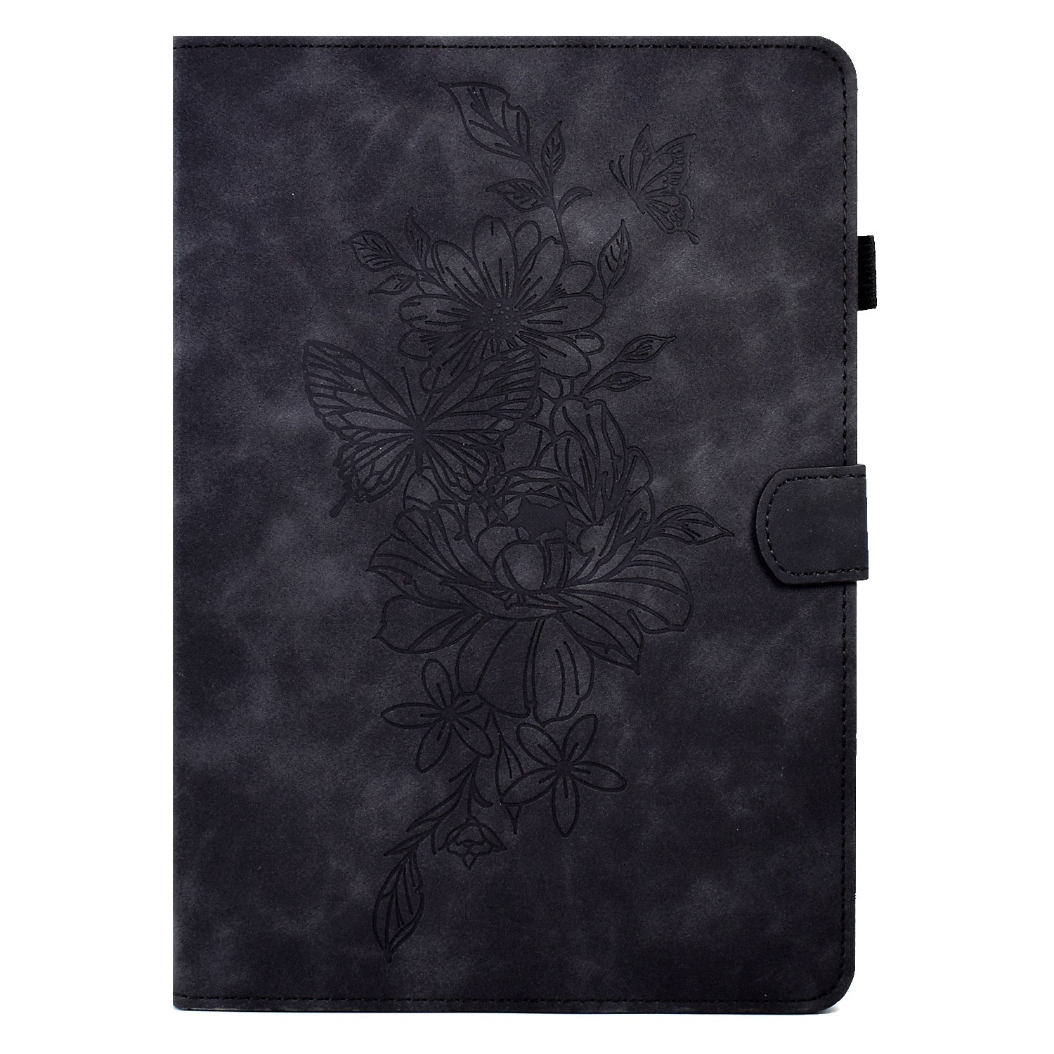 Husa tableta pentru Amazon Kindle Paperwhite 12th 2024, piele embosata cu flori de peonie si fluture, smart case, negru