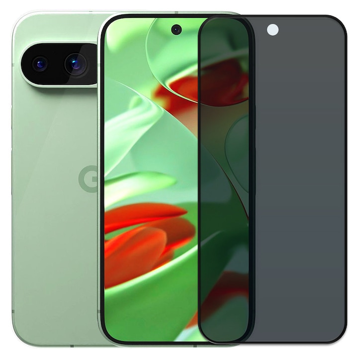 Folie din sticla securizata pentru Google Pixel 9, HAMSTERBOX Privacy Shield, Protectie completa ecran, Full face, Aplicare rapida, Case Friendly, Negru
