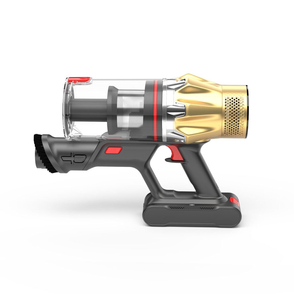 Aspirator vertical fara fir ELIT VC-250W ZoomX, 250 W, Motor Brushless, 3 viteze, Afisaj LED, Filtru HEPA, Recipient 650 ml, Gri/Auriu