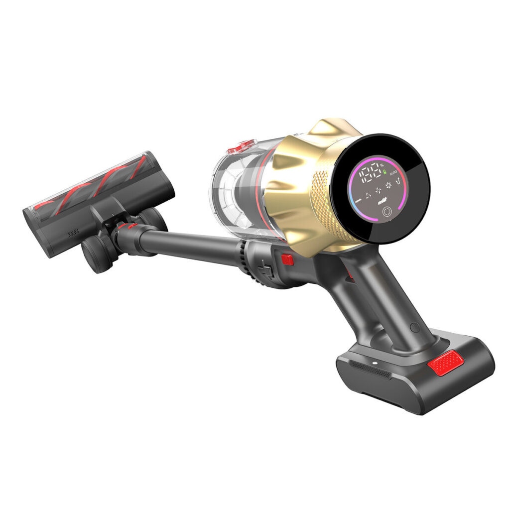 Aspirator vertical fara fir ELIT VC-250W ZoomX, 250 W, Motor Brushless, 3 viteze, Afisaj LED, Filtru HEPA, Recipient 650 ml, Gri/Auriu