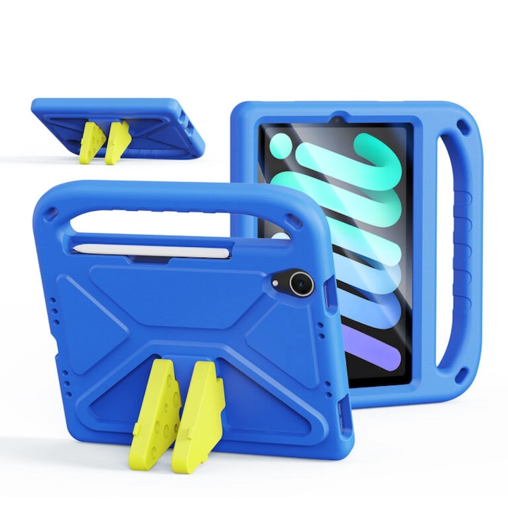 Husa Dux Ducis Puff Series Kids EVA pentru iPad Mini 6/7 cu stand si maner, albastru