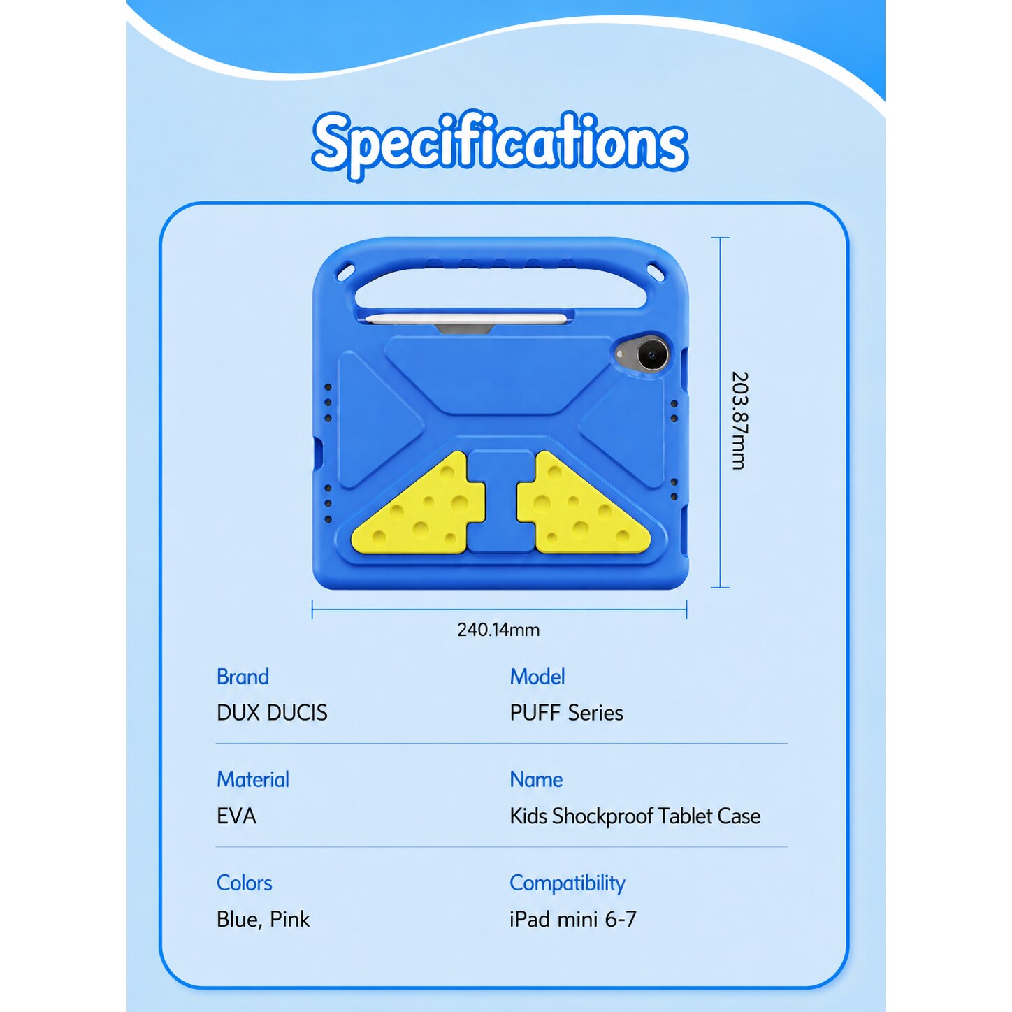 Husa Dux Ducis Puff Series Kids EVA pentru iPad Mini 6/7 cu stand si maner, albastru