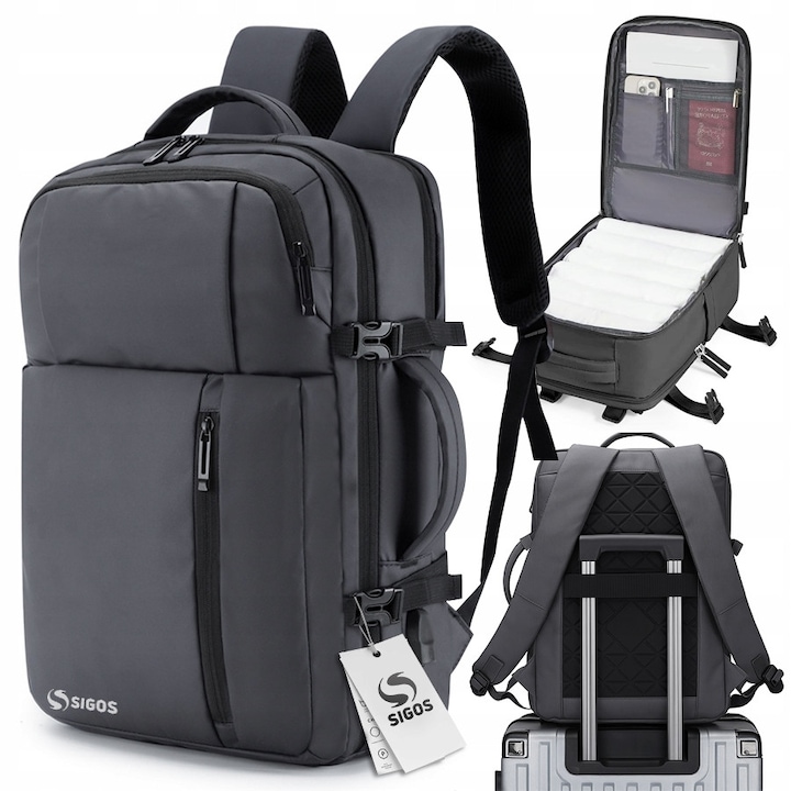 Rucsac de calatorie Sigos, business, USB, gri, 45x31x13cm