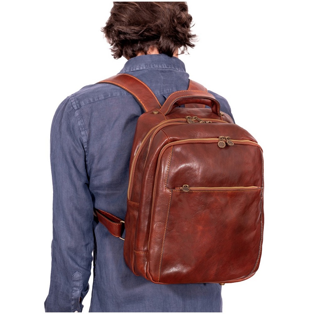 Rucsac pentru laptop din piele naturala vachetta, Util Land Fashion, coniac, RL4055A