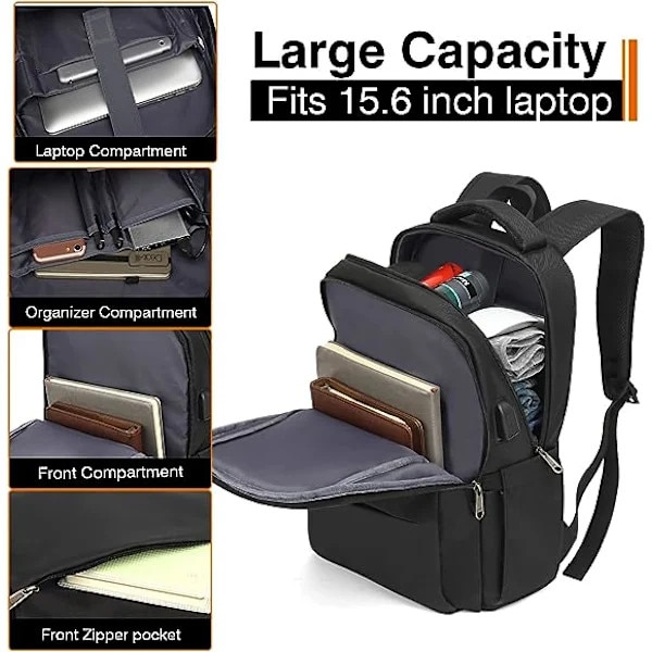 Rucsac/ghiozdan antifurt pentru laptop din poliester, capacitate mare, bretele respirabile, negru, 15.6 inch