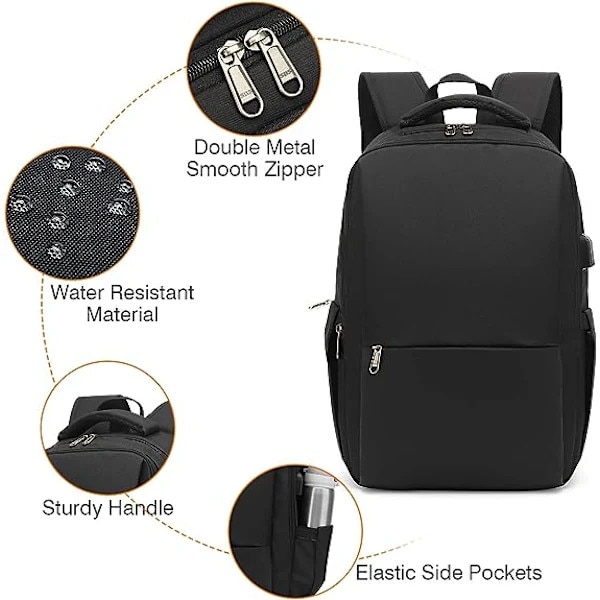 Rucsac/ghiozdan antifurt pentru laptop din poliester, capacitate mare, bretele respirabile, negru, 15.6 inch