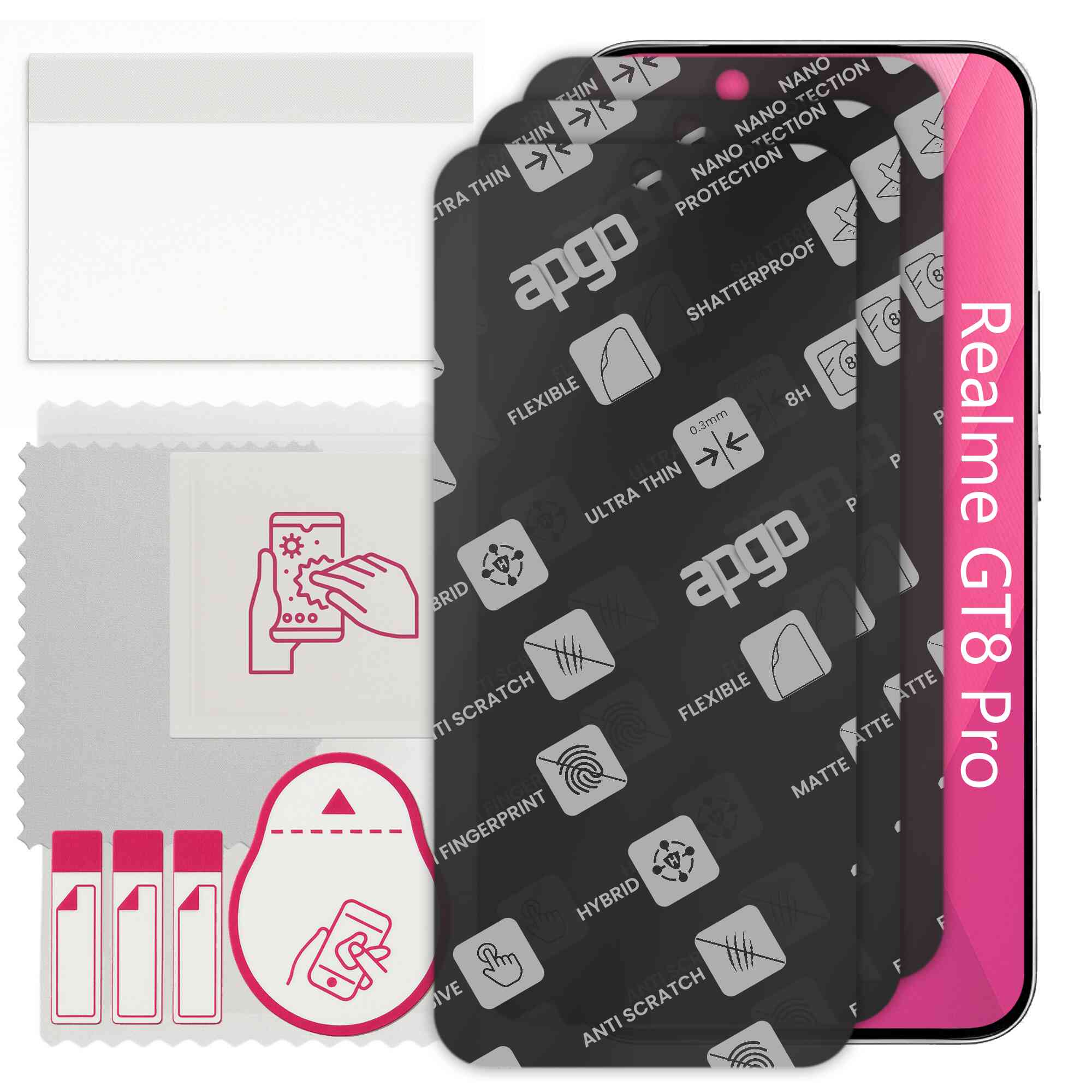 3x apgo MATTE sticla de protectie hibrida compatibila cu Realme GT8 Pro, sticla nano flexibila, inlocuire excellenta pentru sticla temperata