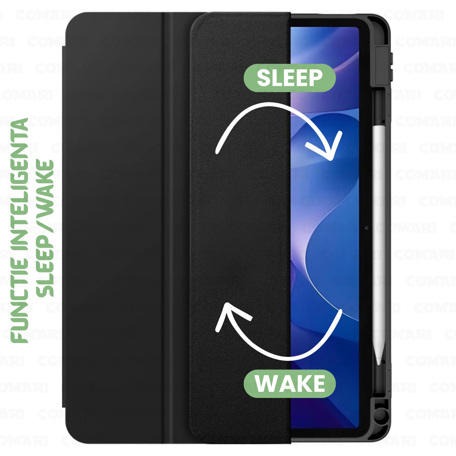 Husa pentru Samsung Galaxy Tab A11 / A9 Comari® EliteCover, protectie completa, functie stand trifold, suport stylus integrat, design elegant tip carte, Verde Matcha