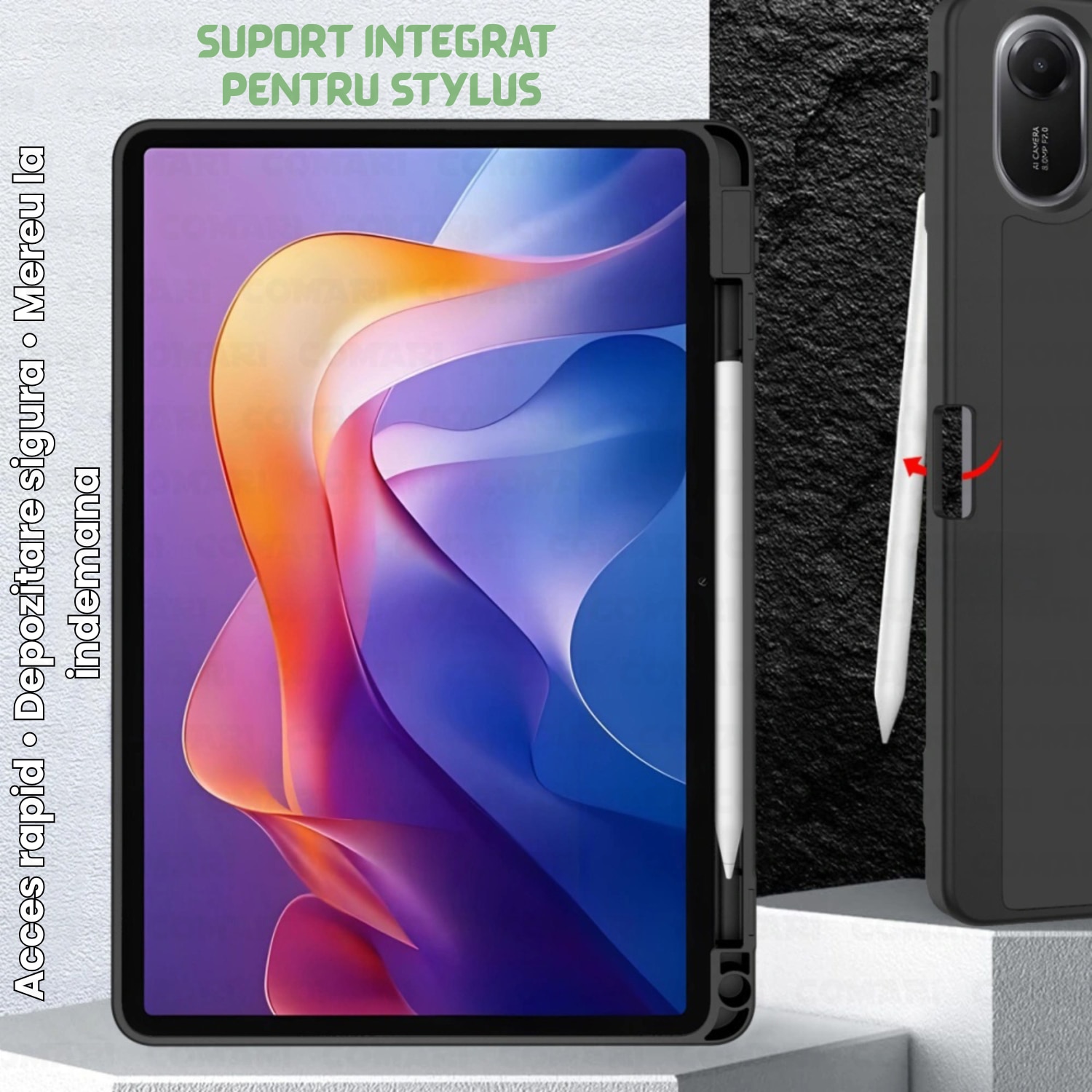 Husa pentru Samsung Galaxy Tab A11 / A9 Comari® EliteCover, protectie completa, functie stand trifold, suport stylus integrat, design elegant tip carte, Verde Matcha