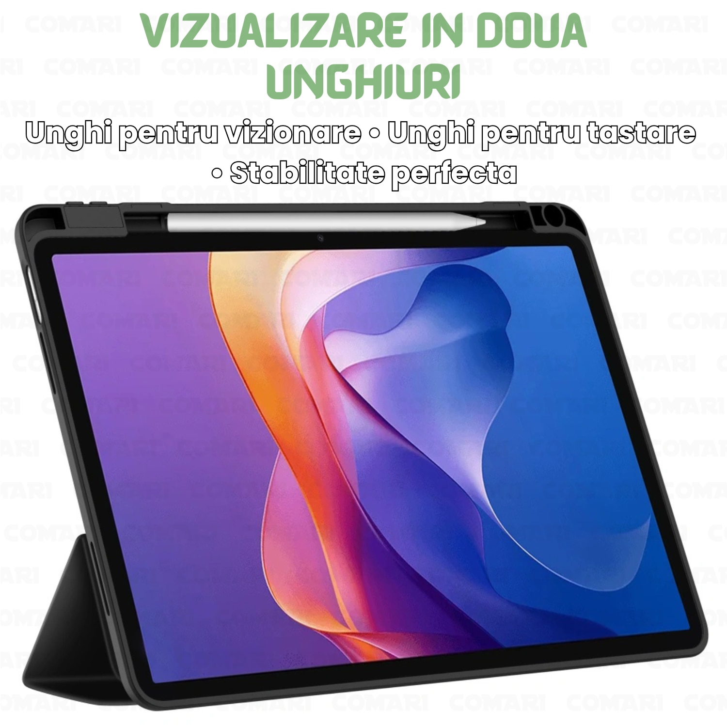 Husa pentru Samsung Galaxy Tab A11 / A9 Comari® EliteCover, protectie completa, functie stand trifold, suport stylus integrat, design elegant tip carte, Verde Matcha